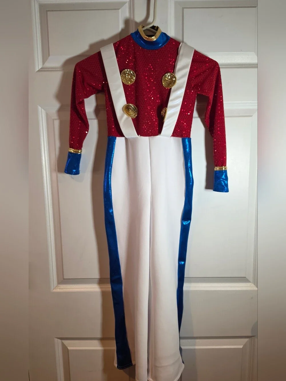 Girl's Red White Blue Toy Soldier Sequin Dance Costume With Hat